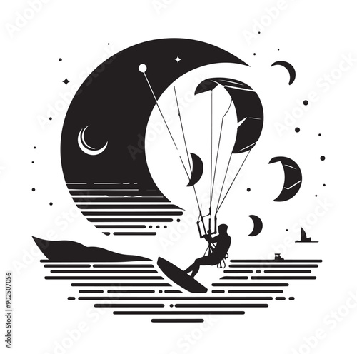 Kite Surfing Silhouette Vector