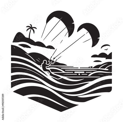 Kite Surfing Silhouette Vector