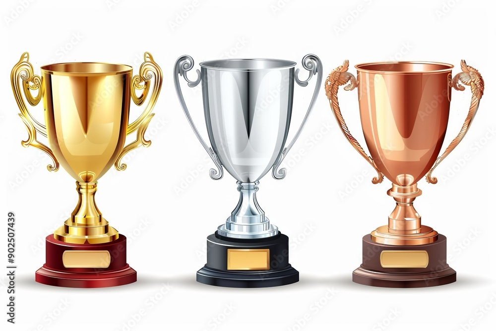 Trophy cups, golden goblet, silver reward, champion bowls. Contest winner award collection, prize cup Trophy cups, golden goblet, silver reward, champion bowls. Contest winner award collection, prize cup