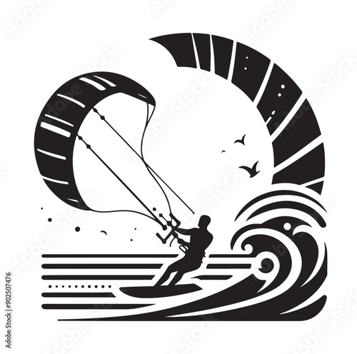 Kite Surfing Silhouette Vector