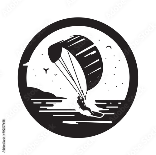 Kite Surfing Silhouette Vector