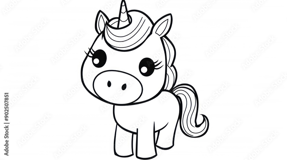 Cartoon Unicorn with Large Eyes and a Swirling Tail Cartoon Unicorn with Large Eyes and a Swirling Tail