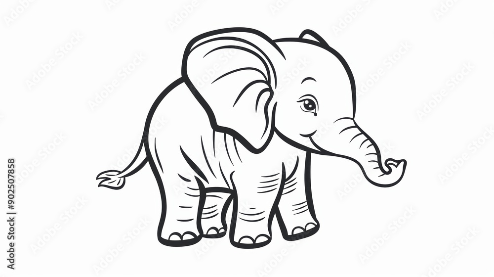 Cartoon Outline of a Smiling Baby Elephant Cartoon Outline of a Smiling Baby Elephant