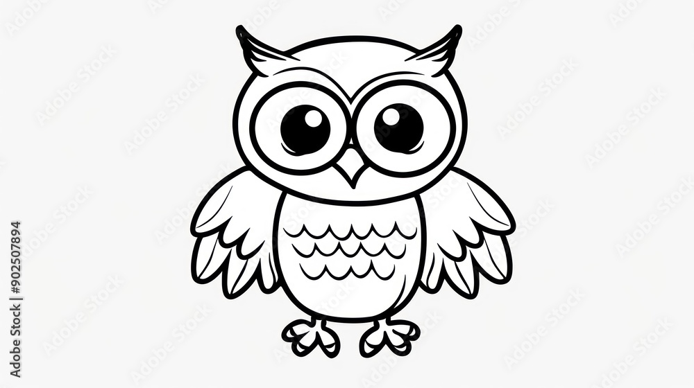 Cartoon Owl with Big Eyes and Spread Wings Cartoon Owl with Big Eyes and Spread Wings