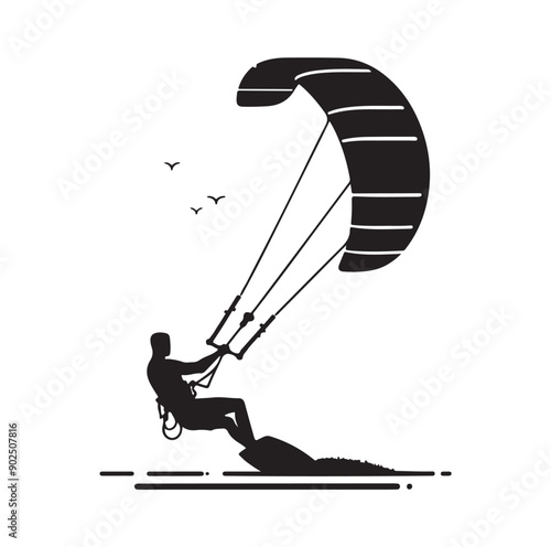 Kite Surfing Silhouette Vector