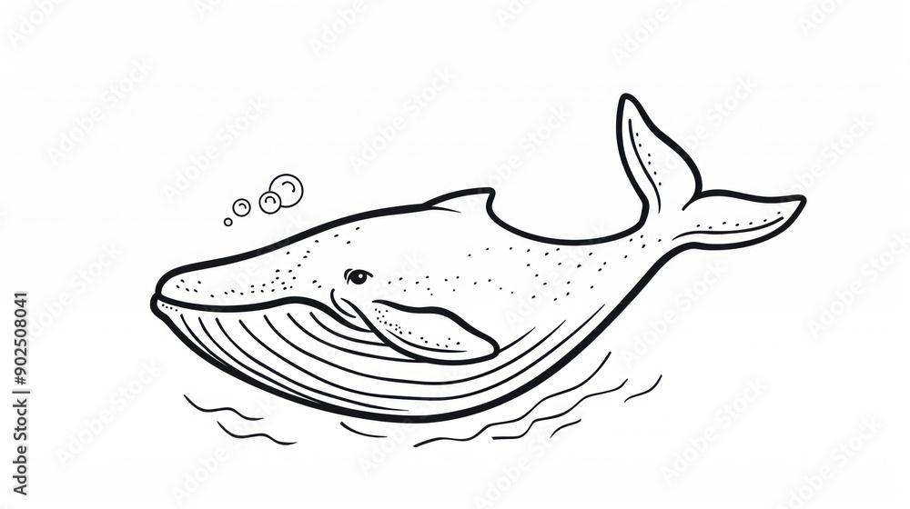 Black and white line drawing of a whale swimming in the water Black and white line drawing of a whale swimming in the water