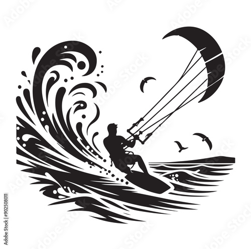 Kite Surfing Silhouette Vector