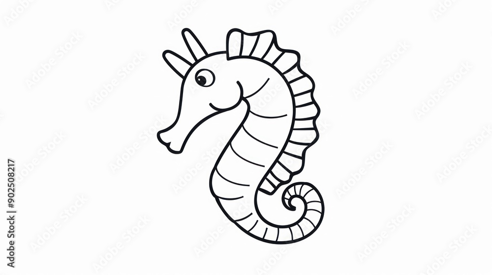 Fototapeta premium Black and White Line Drawing of a Smiling Seahorse