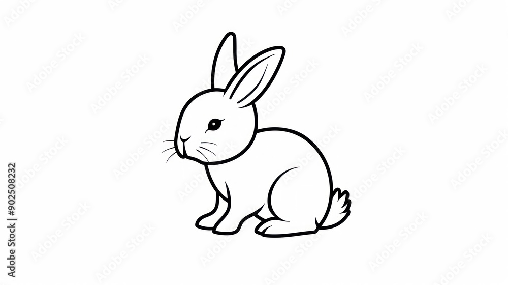 Line drawing of a white rabbit sitting on a white background Line drawing of a white rabbit sitting on a white background