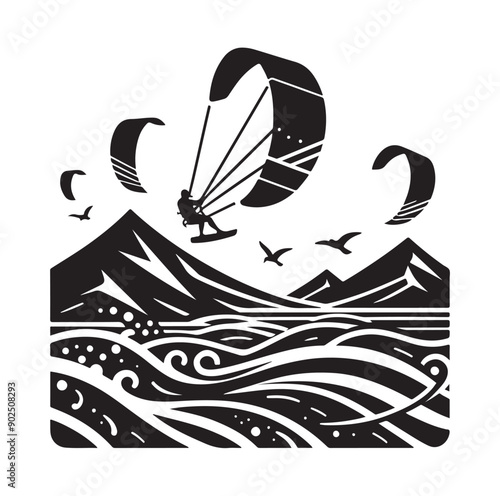 Kite Surfing Silhouette Vector