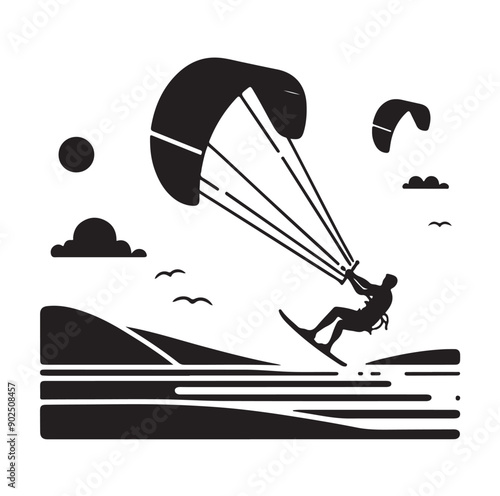 Kite Surfing Silhouette Vector