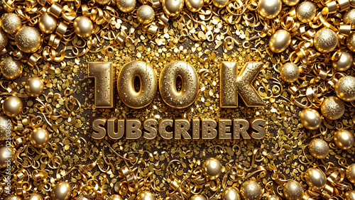 100,000 subscribers, 100k on a golden background photo