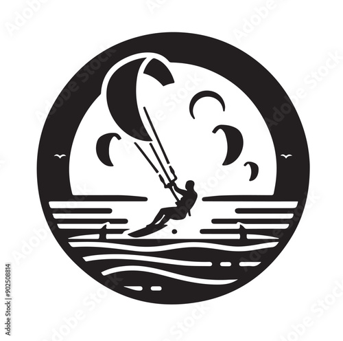 Kite Surfing Silhouette Vector
