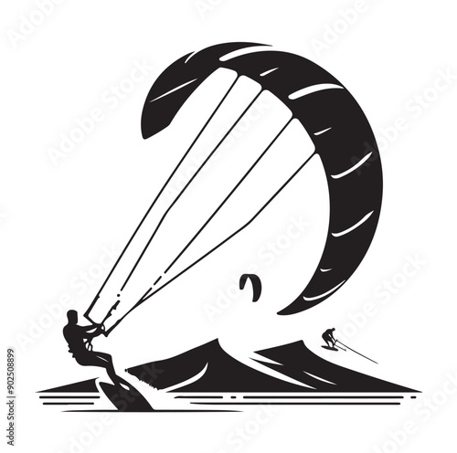 Kite Surfing Silhouette Vector