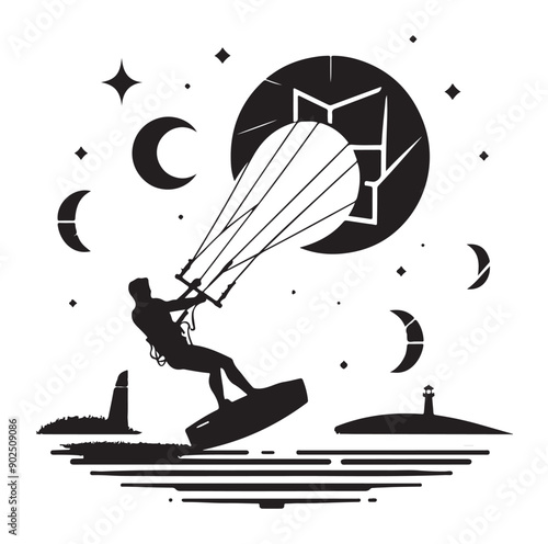 Kite Surfing Silhouette Vector