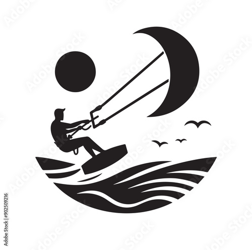 Kite Surfing Silhouette Vector