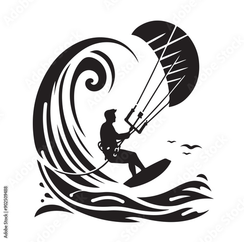 Kite Surfing Silhouette Vector