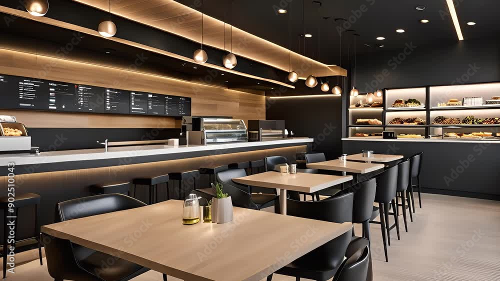 Minimalist fast food restaurant with clean lines and neutral colors Minimalist fast food restaurant with clean lines and neutral colors