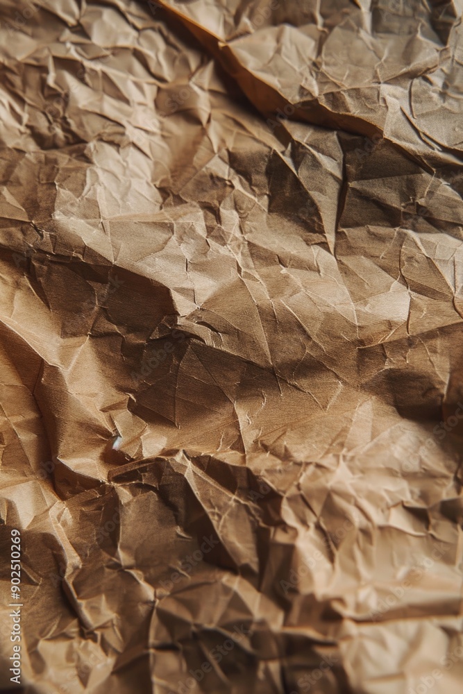 Close-up view of a brown paper surface with wrinkles and creases Close-up view of a brown paper surface with wrinkles and creases