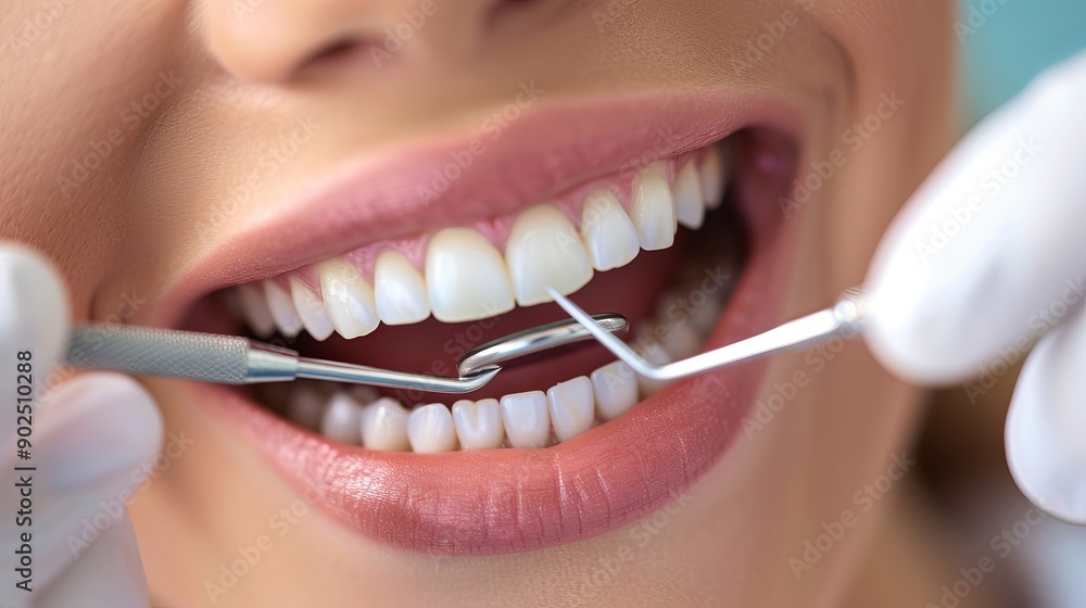 Naklejka premium Close-Up of Dentist Examining Patient's Teeth with Focus on Oral Health