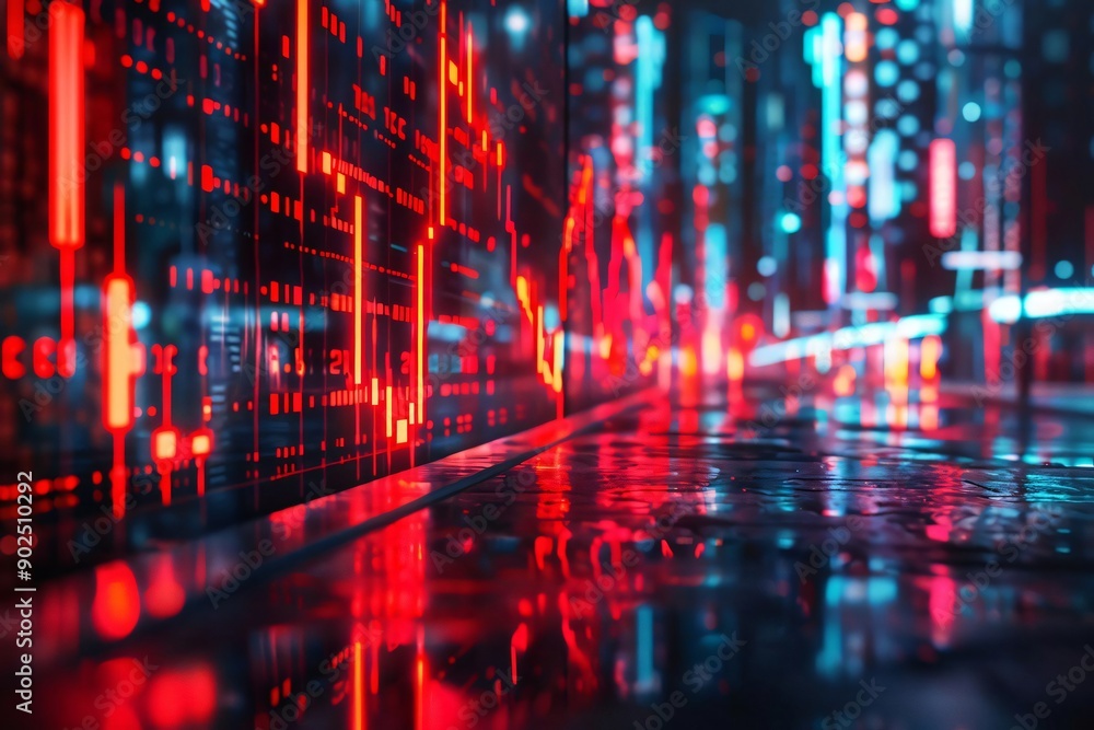 A vibrant cityscape illuminated by neon lights, showcasing a futuristic atmosphere and abstract reflections on wet surfaces. A vibrant cityscape illuminated by neon lights, showcasing a futuristic atmosphere and abstract reflections on wet surfaces.