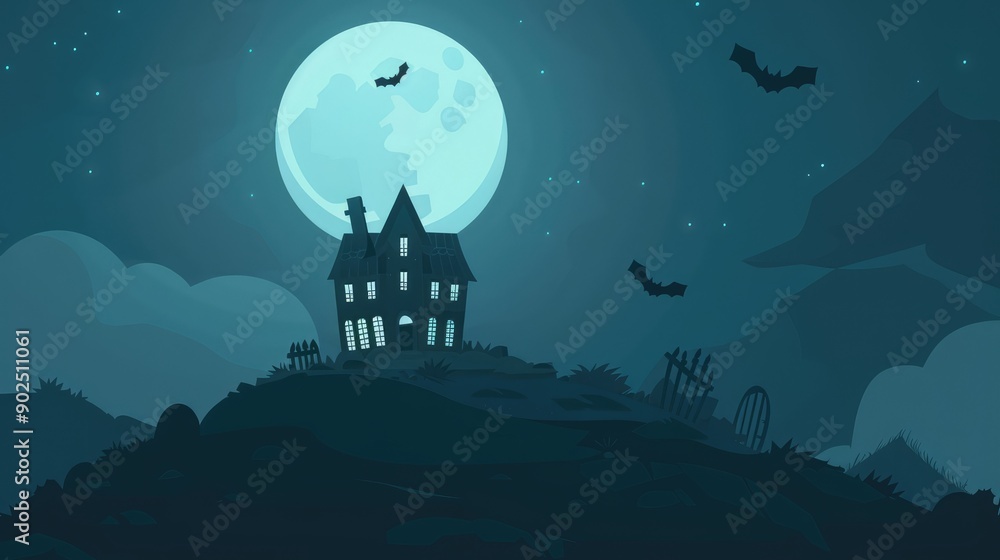 Haunted House on a Hilltop Under a Full Moon Haunted House on a Hilltop Under a Full Moon