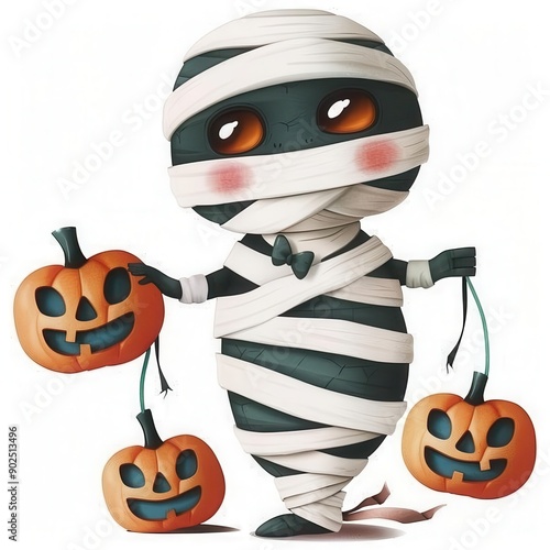 a cute Mummy, icon 3D clay style, lsolated on white background photo