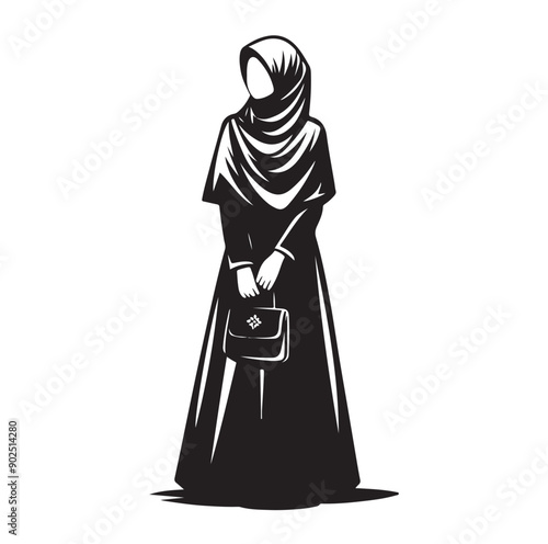 Hijab Style Standing Silhouettes Vector Illustration