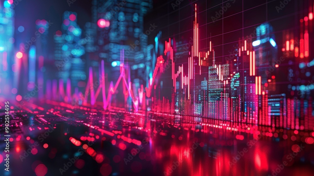 Vibrant digital cityscape showcasing financial data trends with colorful graphs and elegant visualizations. Perfect for finance and tech. Vibrant digital cityscape showcasing financial data trends with colorful graphs and elegant visualizations. Perfect for finance and tech.