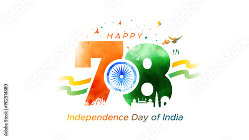 Happy 78 Independence day of India. freedom anniversary celebration greeting. photo