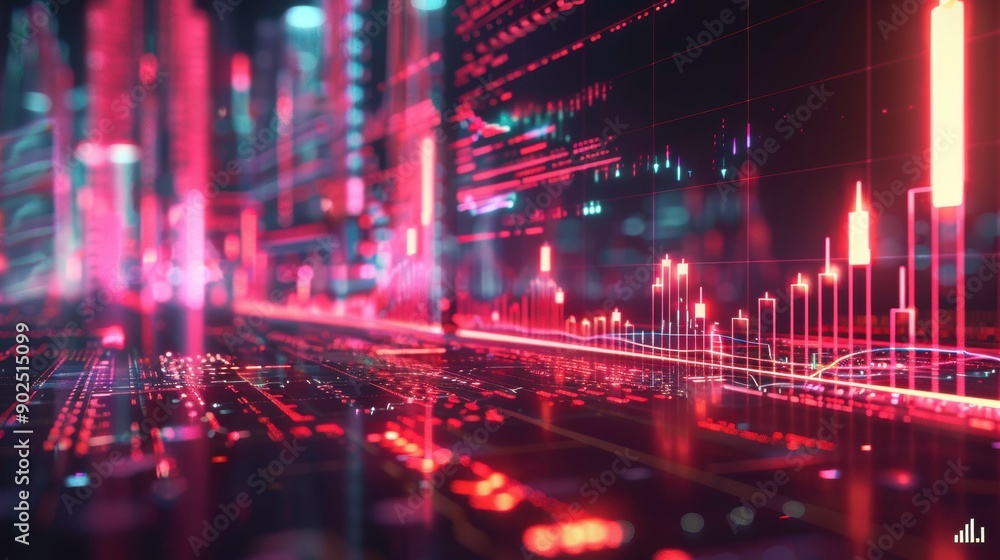 Futuristic digital landscape featuring vibrant colors and data patterns, ideal for technology and finance concepts. Futuristic digital landscape featuring vibrant colors and data patterns, ideal for technology and finance concepts.