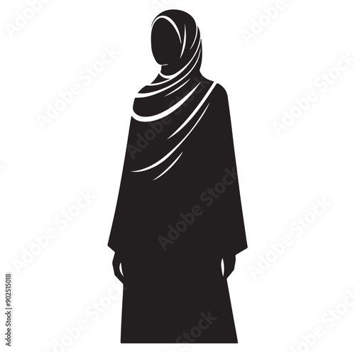 Hijab Style Standing Silhouettes Vector Illustration