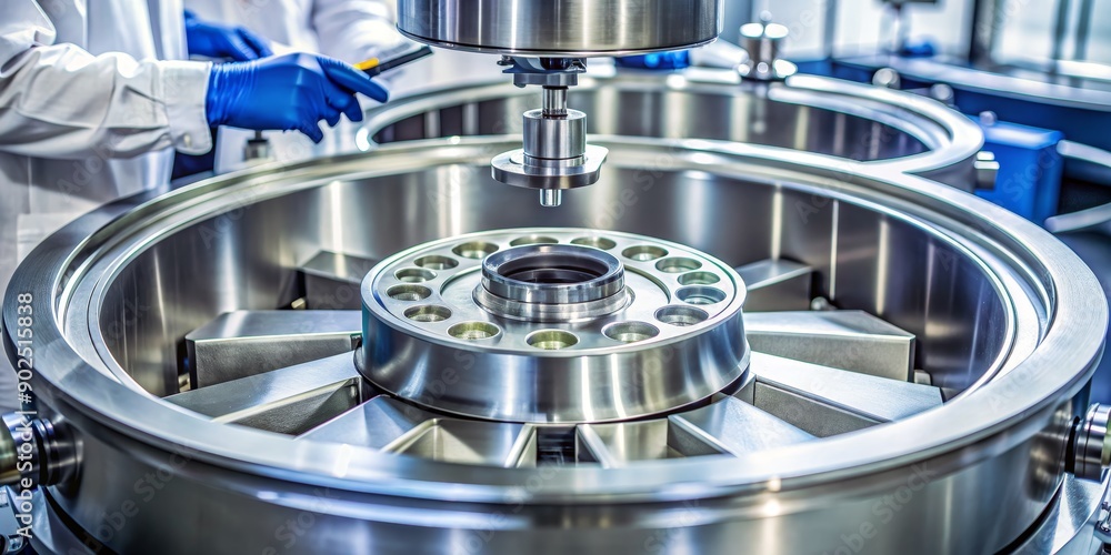 Close-up of Industrial Mixing Vessel for Pharmaceutical Manufacturing, stainless steel, metal, machinery, production Close-up of Industrial Mixing Vessel for Pharmaceutical Manufacturing, stainless steel, metal, machinery, production