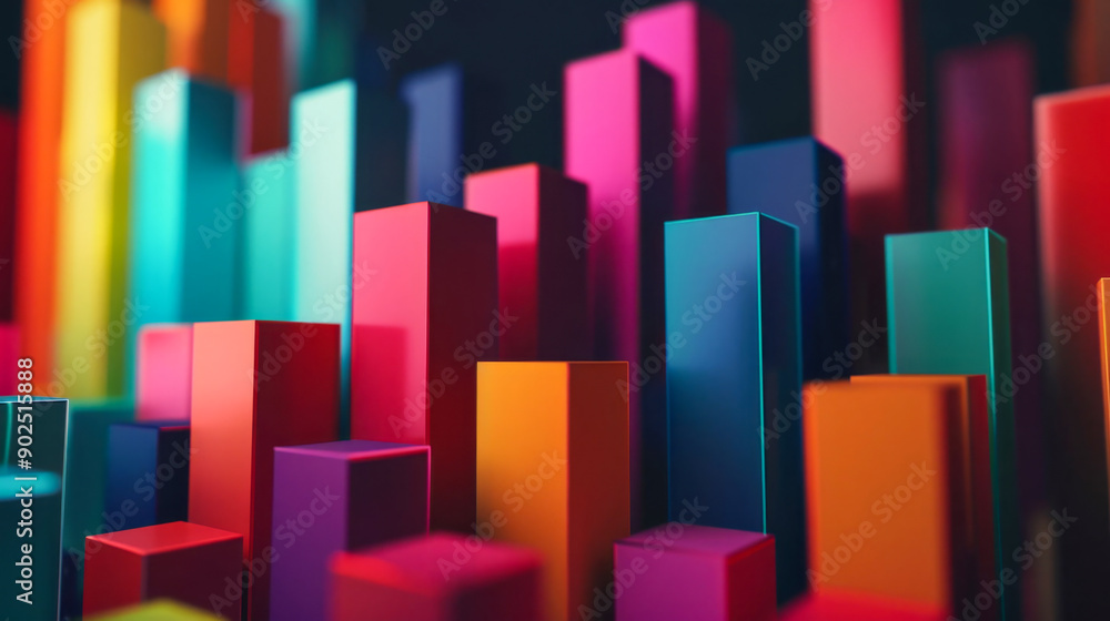 Colorful bar graph growing on dark background Colorful bar graph growing on dark background