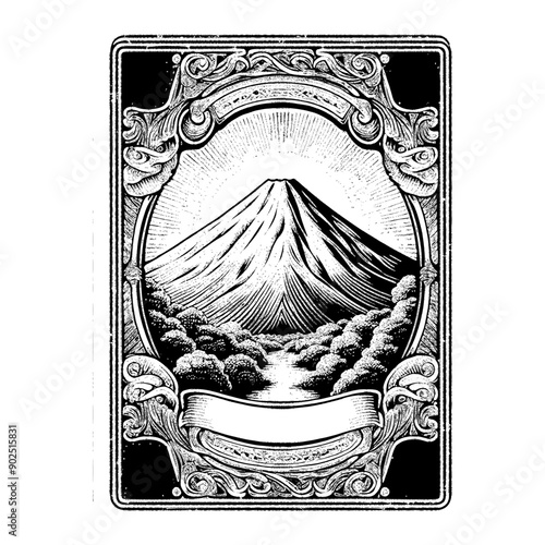 a playing card with a dashing mountain view