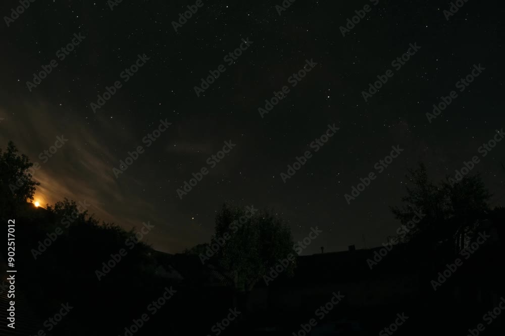 timelapse of the night sky in the village timelapse of the night sky in the village
