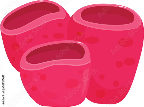 Three pink tube sponges growing closely together, a colorful illustration of marine life