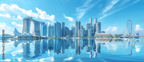 A 3D city model of a prosperous city with many buildings and a river surrounding it. Ai generate.