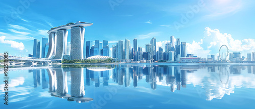 A 3D city model of a prosperous city with many buildings and a river surrounding it. Ai generate.
