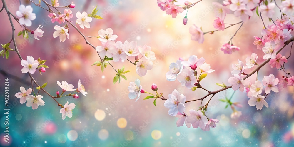 Delicate Pink Blossoms on a Branch with Soft Bokeh Background, Spring, Flowers, Nature, Beauty Delicate Pink Blossoms on a Branch with Soft Bokeh Background, Spring, Flowers, Nature, Beauty