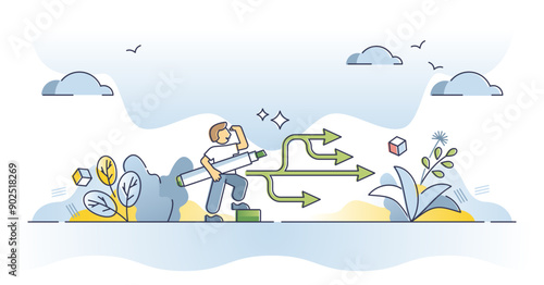 Planning backup with possible business risk scenario options outline concept, transparent background. Various solutions and options as successful preparation for future crisis illustration.