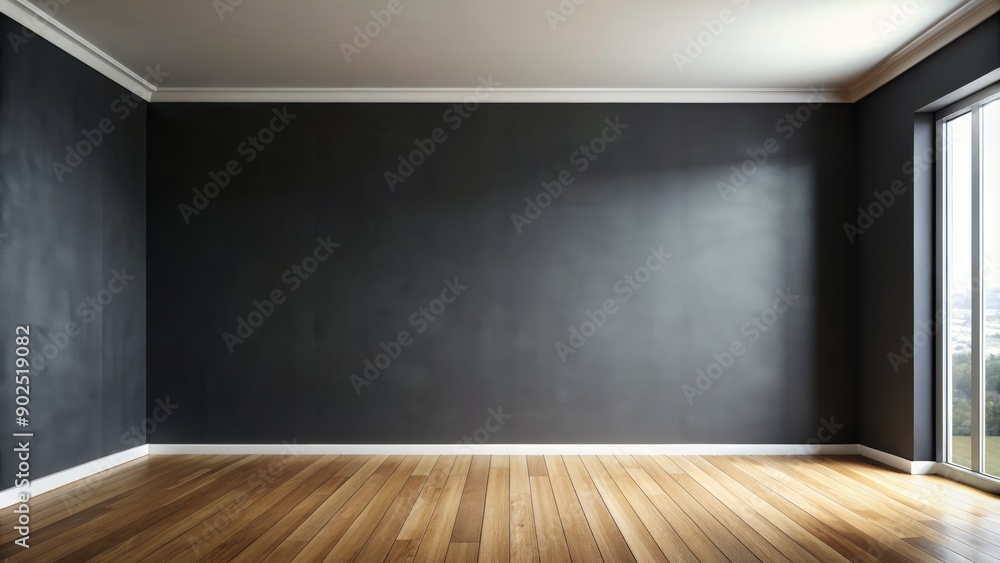 Empty Room with Black Wall and Wood Floor, Interior Design, Minimalism, Modern, Blank Wall, Empty Space , room design Empty Room with Black Wall and Wood Floor, Interior Design, Minimalism, Modern, Blank Wall, Empty Space , room design