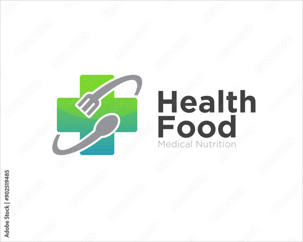 plus health and healthy food, with the implementation of spoon and fork in the plus sign plus health and healthy food, with the implementation of spoon and fork in the plus sign
