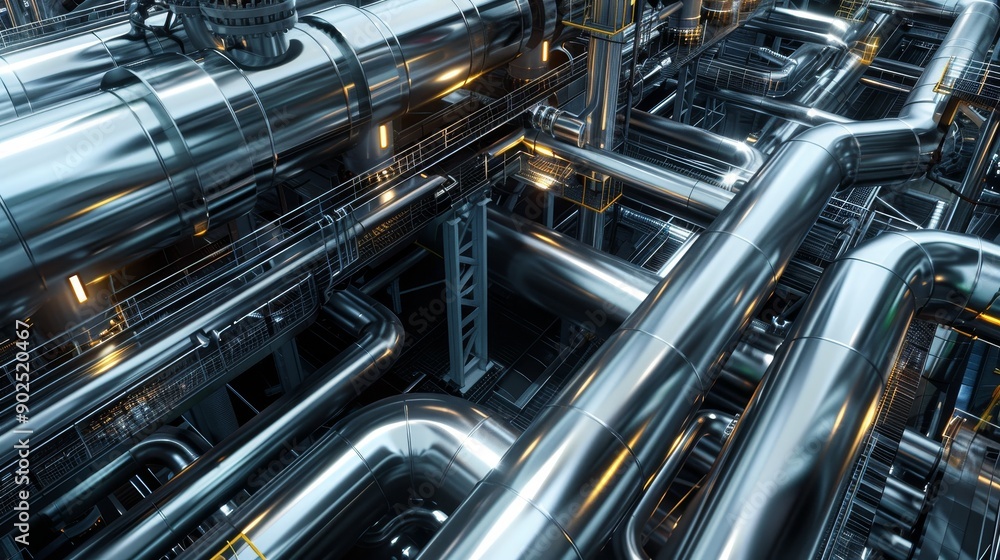 Industrial Steel Pipeline Network - Top Down Perspective, 3D Render, Metal, Pipes, Refinery , industrial, technology Industrial Steel Pipeline Network - Top Down Perspective, 3D Render, Metal, Pipes, Refinery , industrial, technology