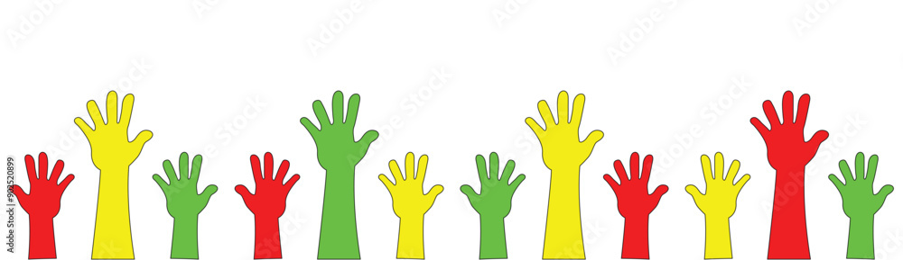 Obraz premium colorful raise hand , hand silhouette , diversity concept banner, poster design
