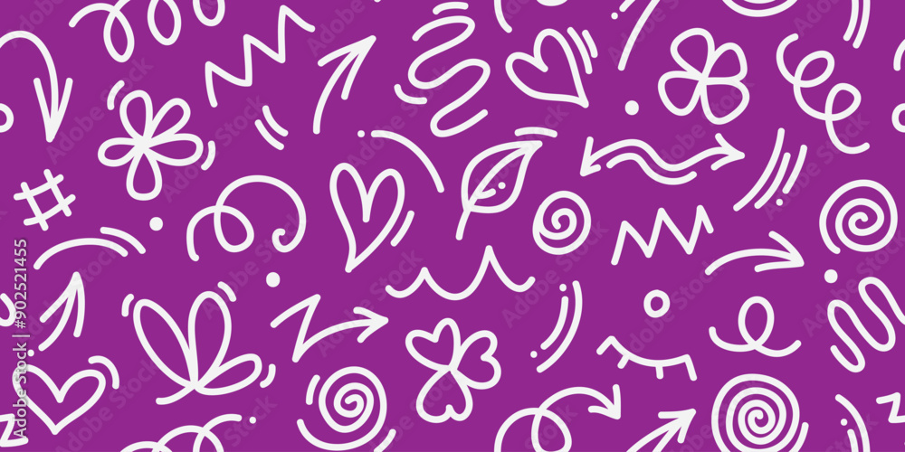 Fototapeta premium purple and white striped scribble pattern. Collection of creative abstract art backgrounds for children or festive celebration designs. Simple childish doodle wallpaper print texture bundle.