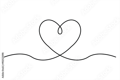 Heart continuous one line art drawing color shape Love sign outline Vector illustration © MdOmar