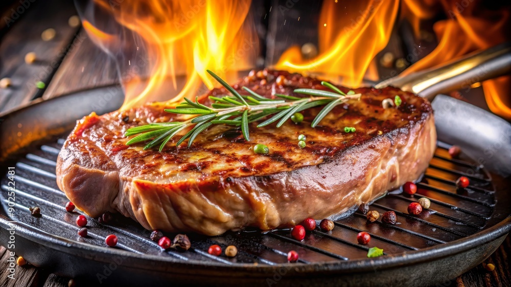 Grilled Steak with Rosemary and Peppercorns on a Hot Pan, Food , Steak , Rosemary , Peppercorns Grilled Steak with Rosemary and Peppercorns on a Hot Pan, Food , Steak , Rosemary , Peppercorns