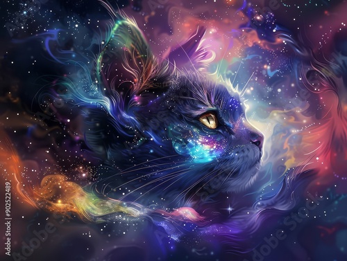 Cosmic Cat Gazing into the Starry Void © Fomo Creative