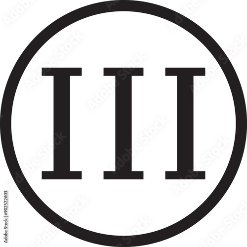Roman numeral icon. Roman numerical number 3 type three in alphabet letter logo mark iconic design illustration for calendar number or any count isolated on transparent background. Math symbol.